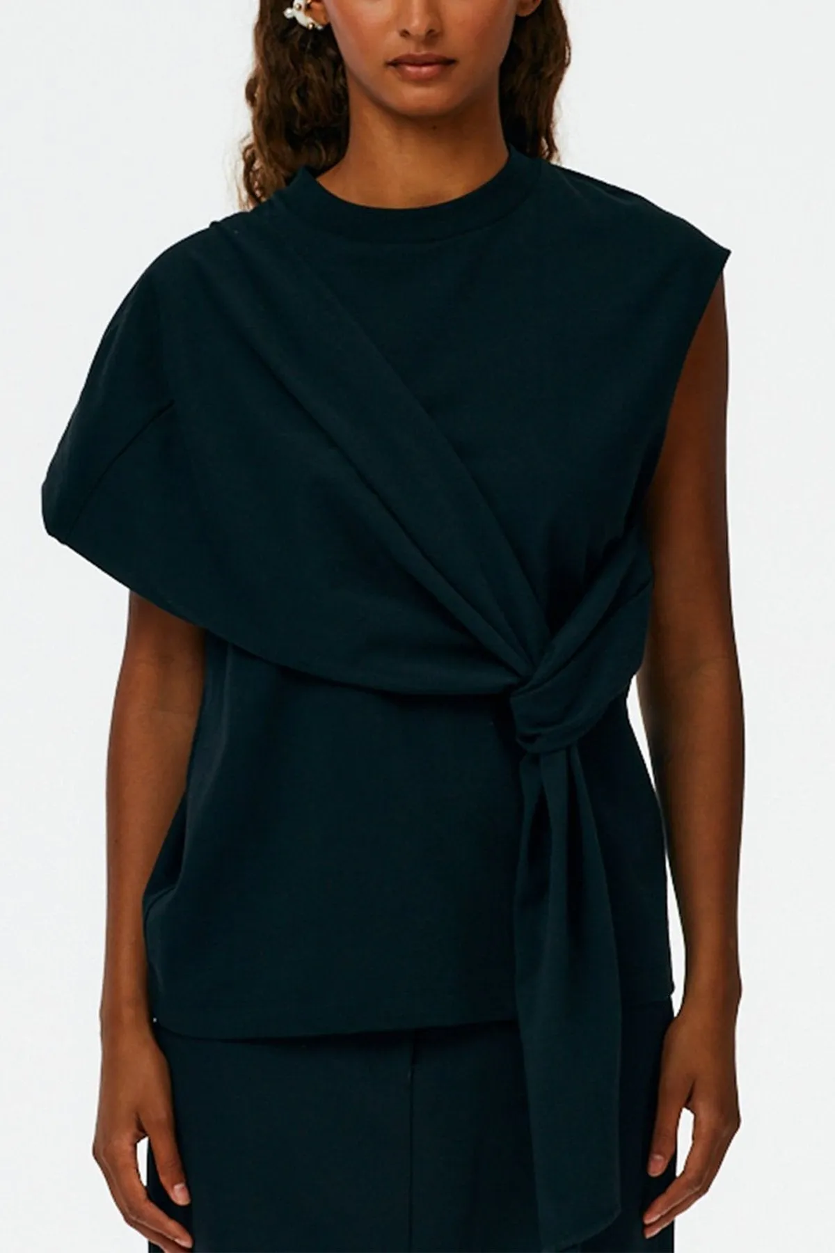 Punto Milano Draped T-Shirt in Black