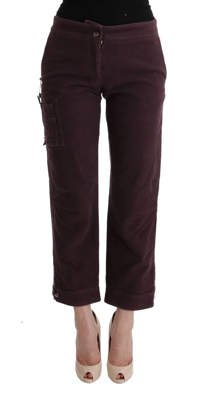 Purple Cotton Cropped Regular Fit Pants