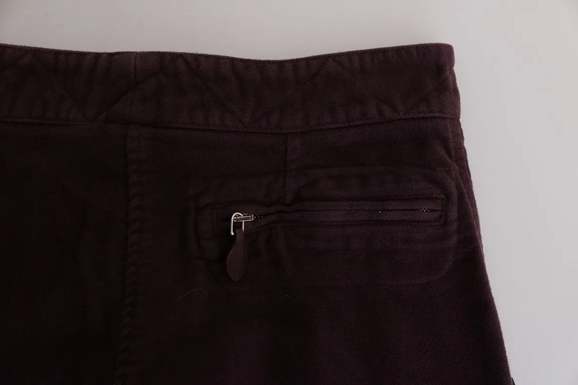 Purple Cotton Cropped Regular Fit Pants