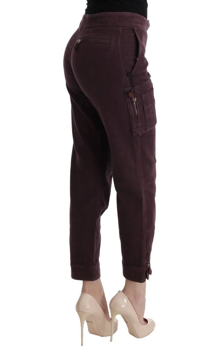 Purple Cotton Cropped Regular Fit Pants