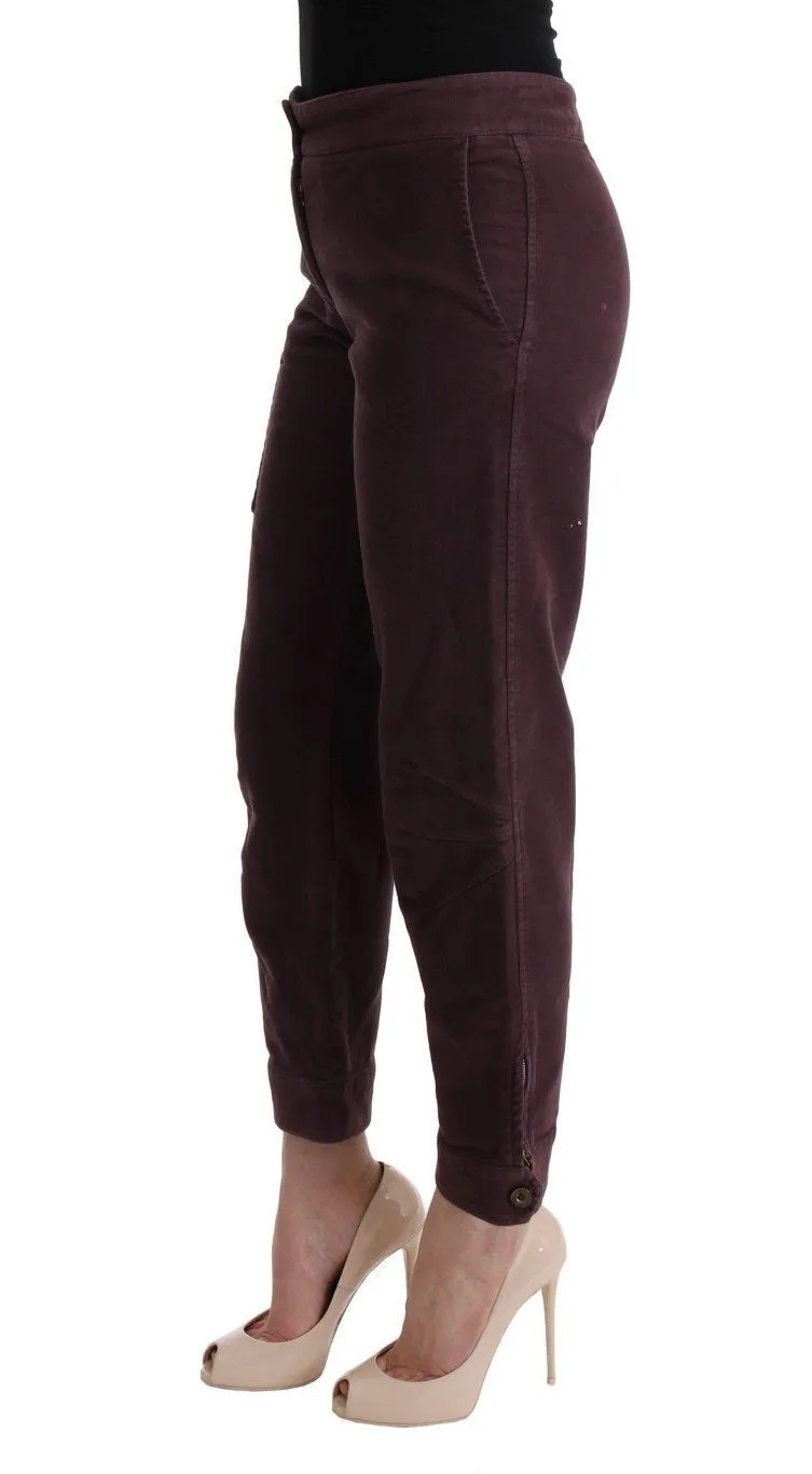 Purple Cotton Cropped Regular Fit Pants