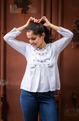 "Dandelion" White Tunic Top in Lyocell