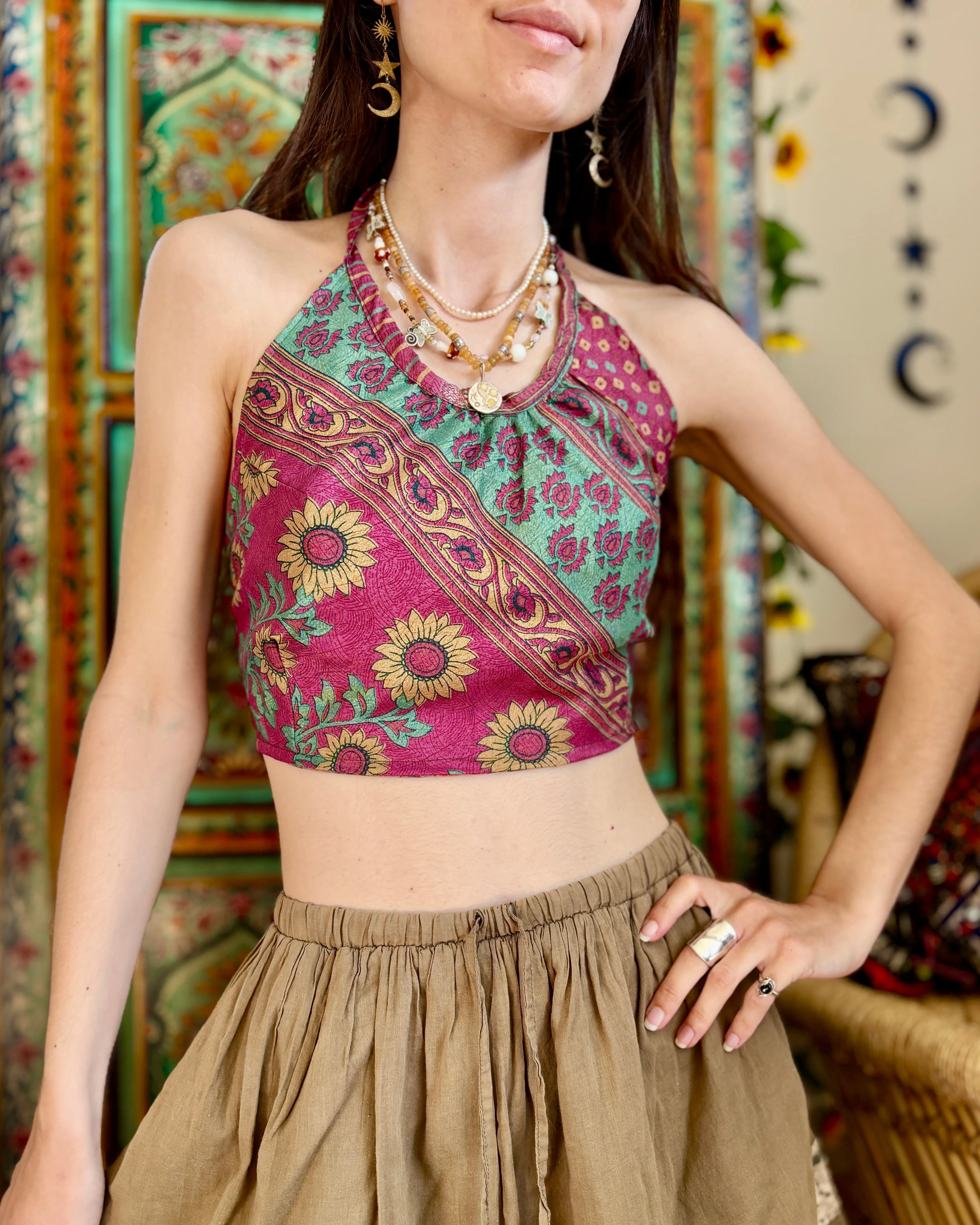 Recycled Sari Halter Crop Top