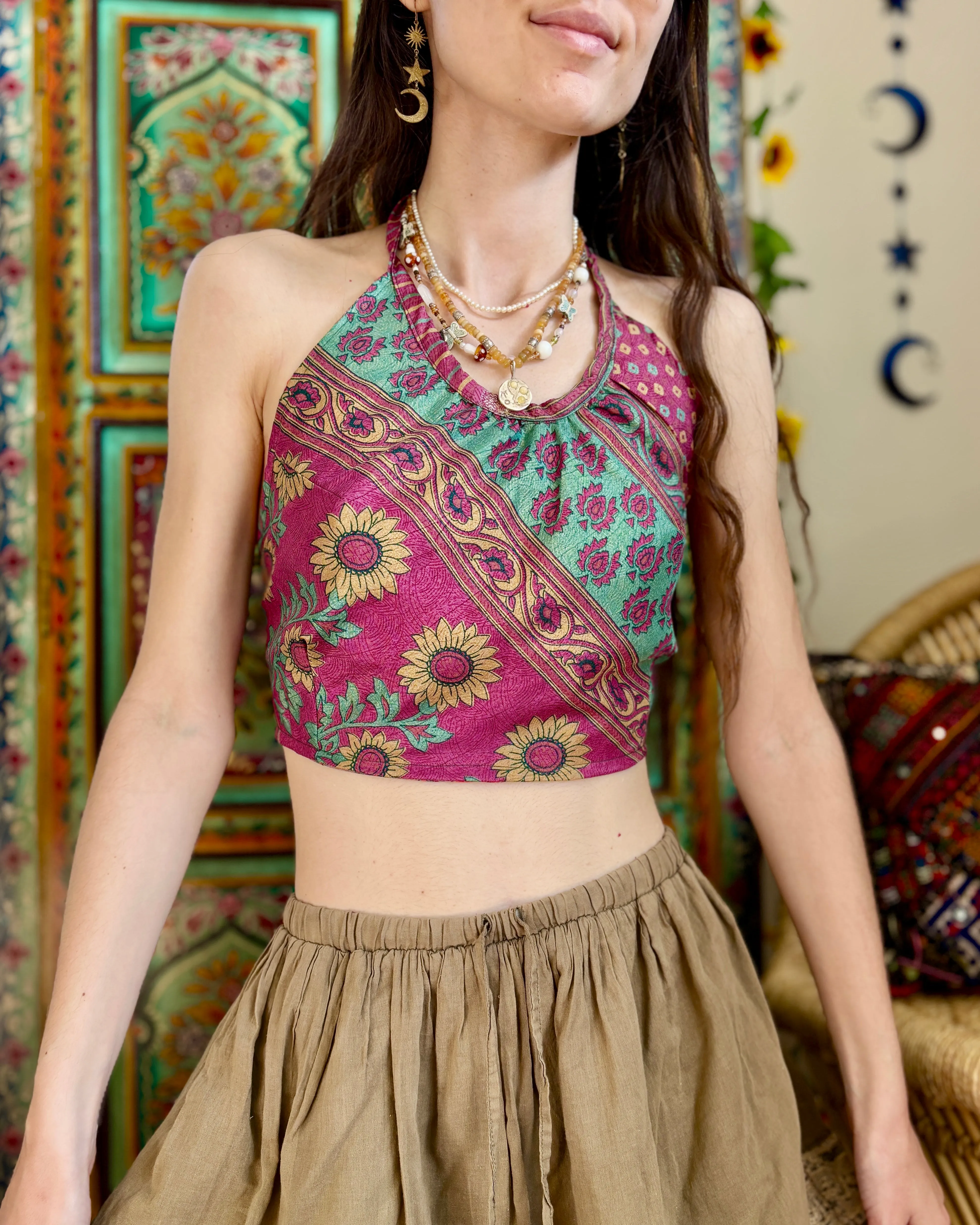 Recycled Sari Halter Crop Top