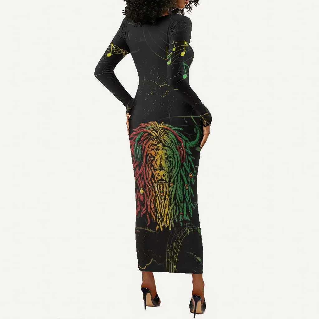 Reggae King Buffalo Soldier Long Sleeve Bodycon Dress Honoring The Legend LT05