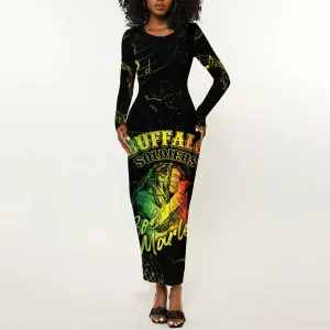 Reggae King Buffalo Soldier Long Sleeve Bodycon Dress Honoring The Legend LT05