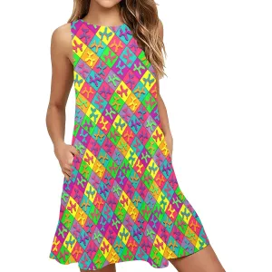 Retro Dog - Flared Shift Dress with Pockets (XS - 3XL)