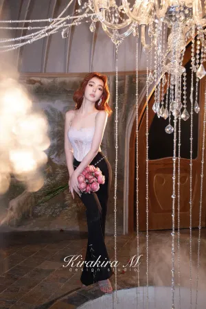 Rhinestone Black Flared Pants