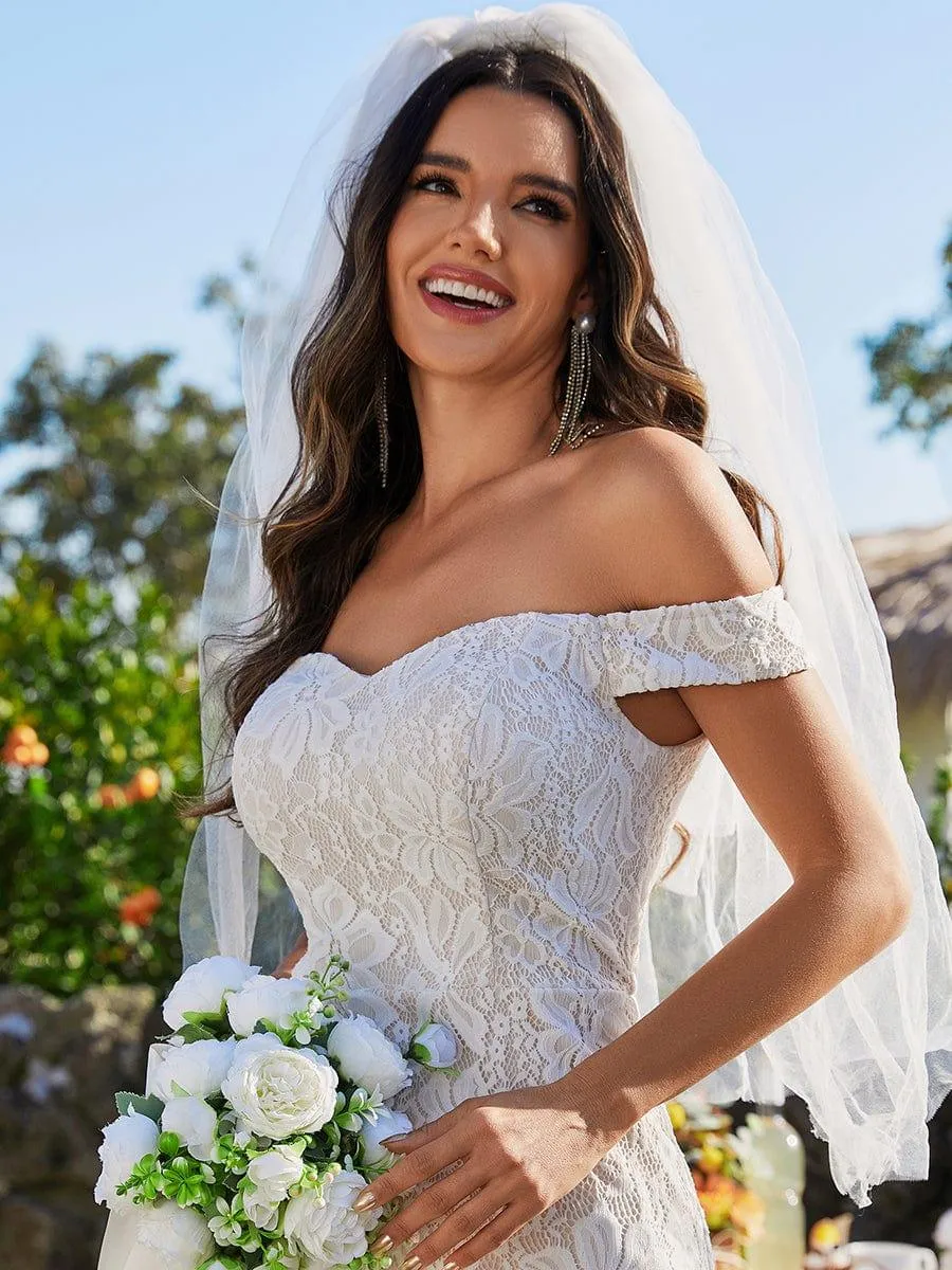Robe de mariée sirène en dentelle à épaules dénudées