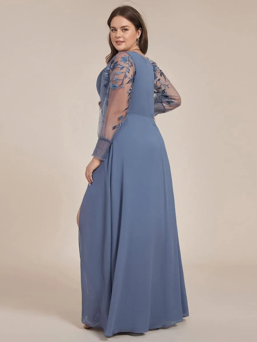 Robe de soirée transparente en mousseline à manches longues