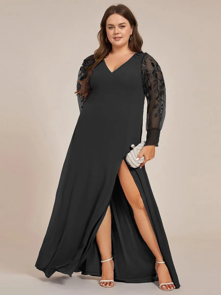 Robe de soirée transparente en mousseline à manches longues