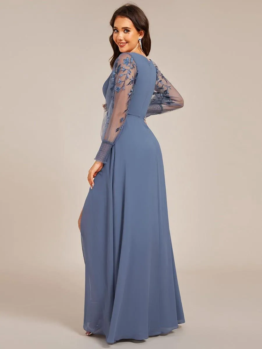 Robe de soirée transparente en mousseline à manches longues