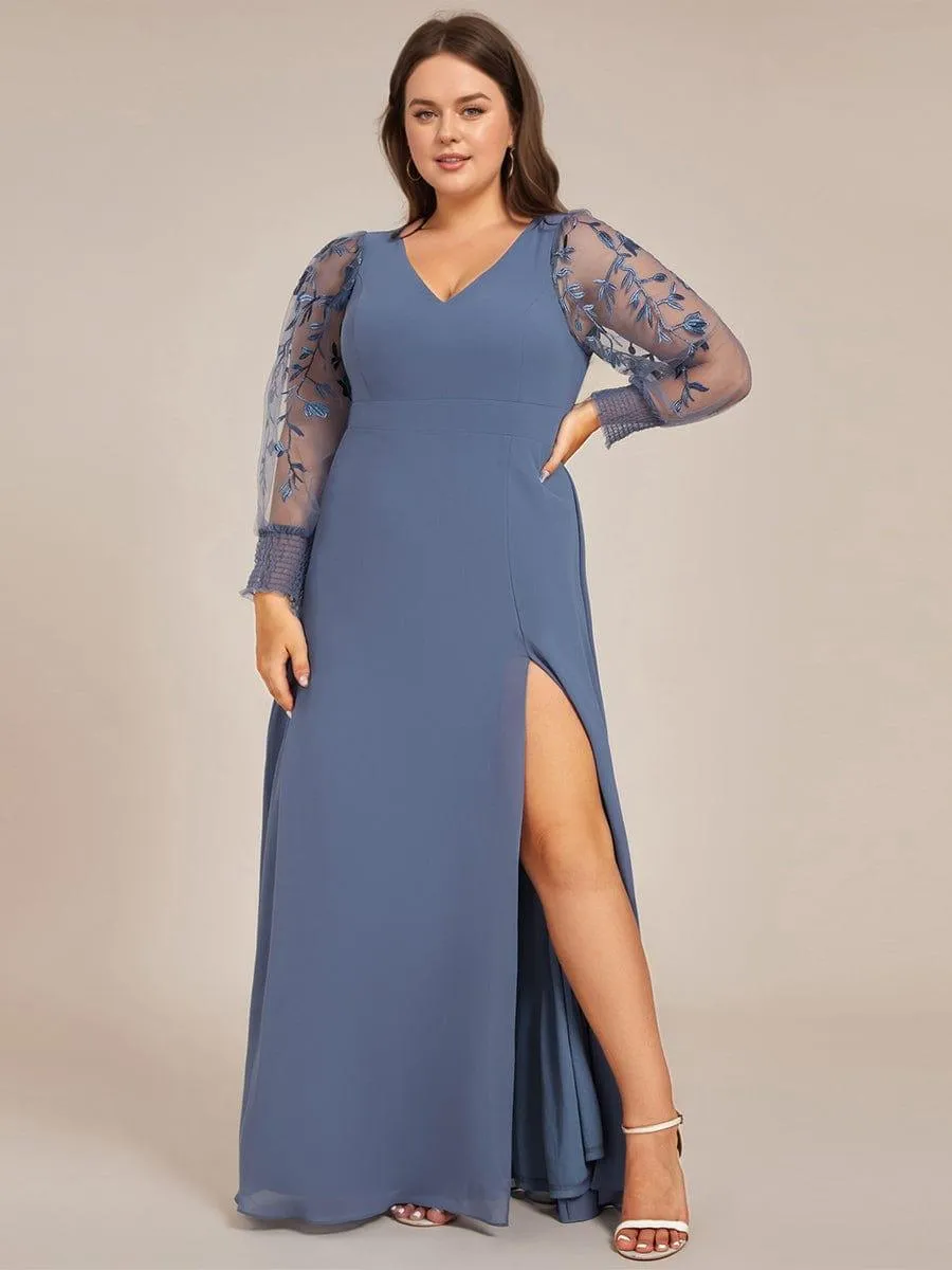 Robe de soirée transparente en mousseline à manches longues