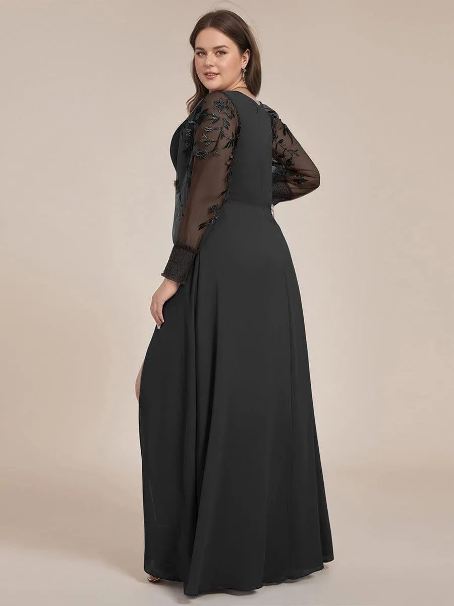 Robe de soirée transparente en mousseline à manches longues