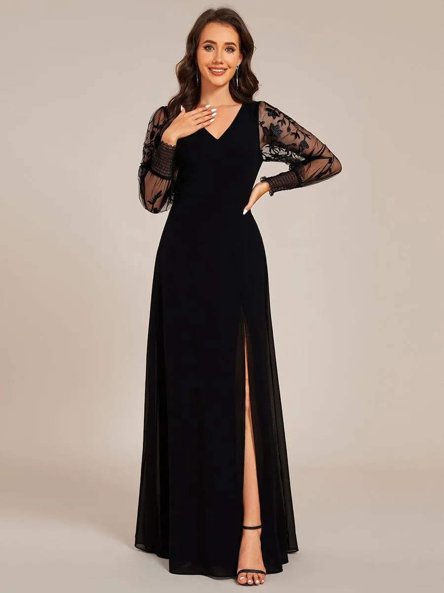 Robe de soirée transparente en mousseline à manches longues