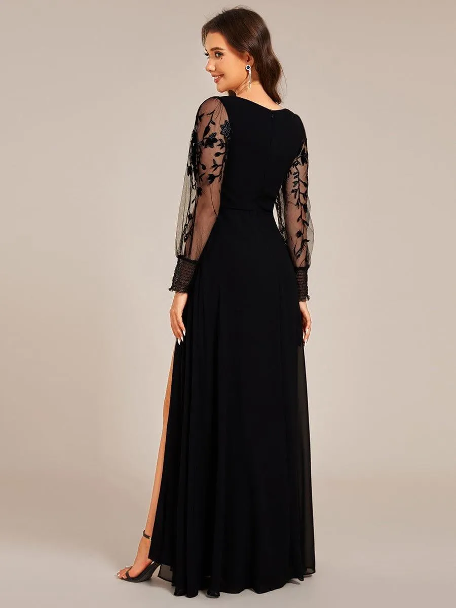 Robe de soirée transparente en mousseline à manches longues