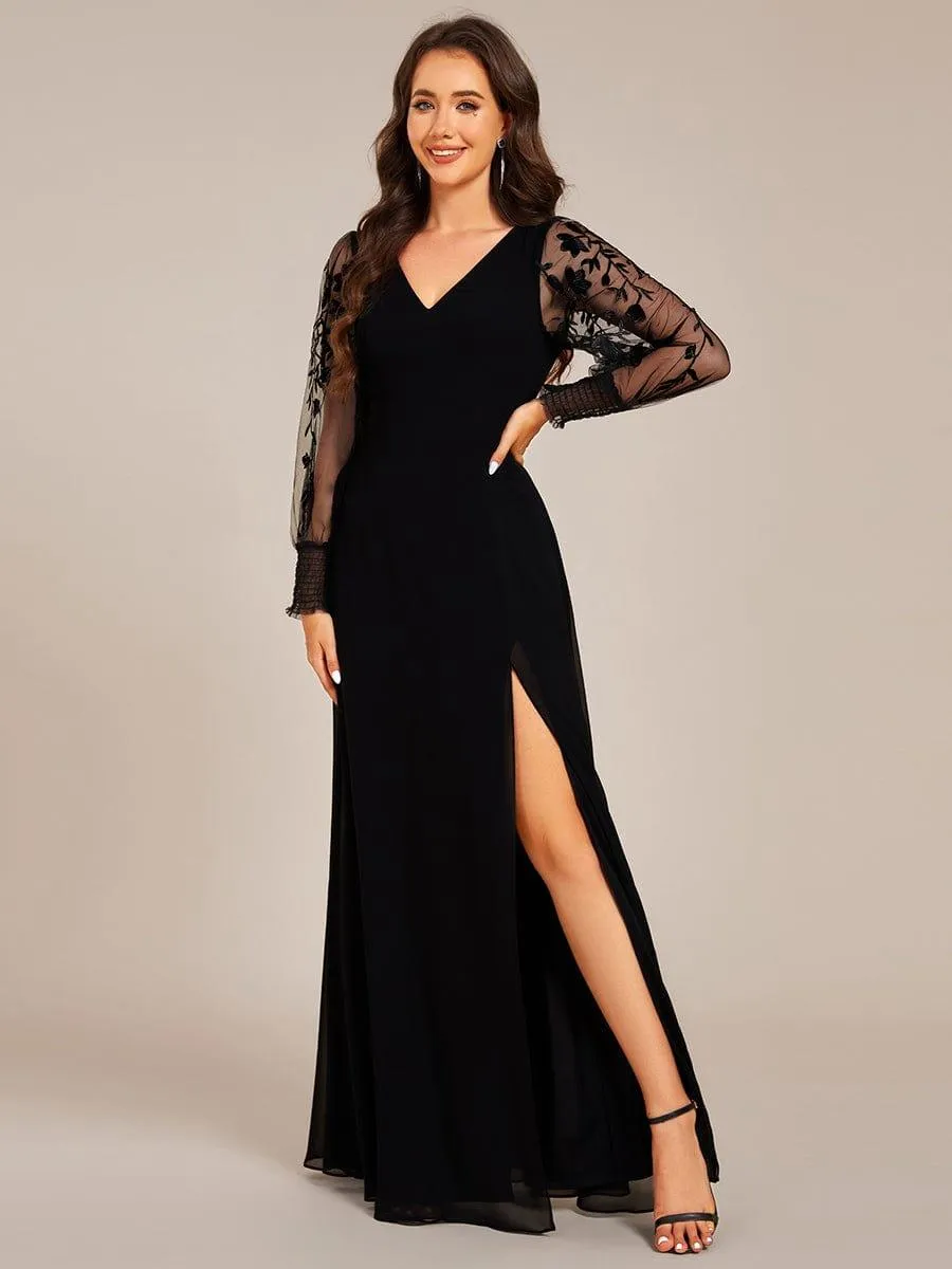 Robe de soirée transparente en mousseline à manches longues