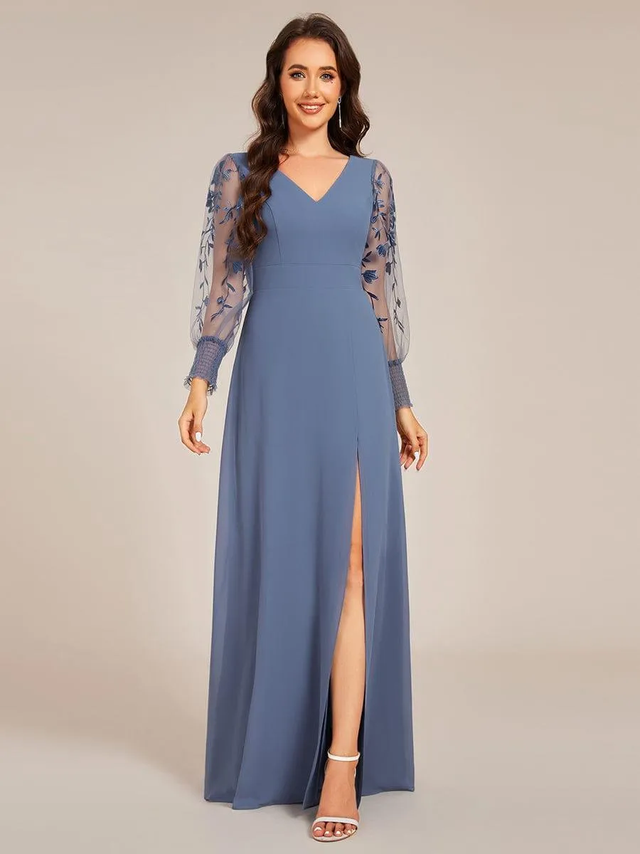 Robe de soirée transparente en mousseline à manches longues
