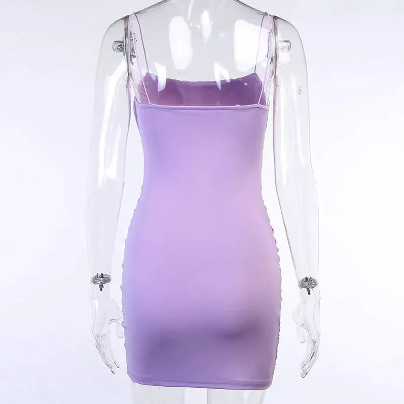 Ruched Bodycon Party Sling Sleeveless Mini Dress