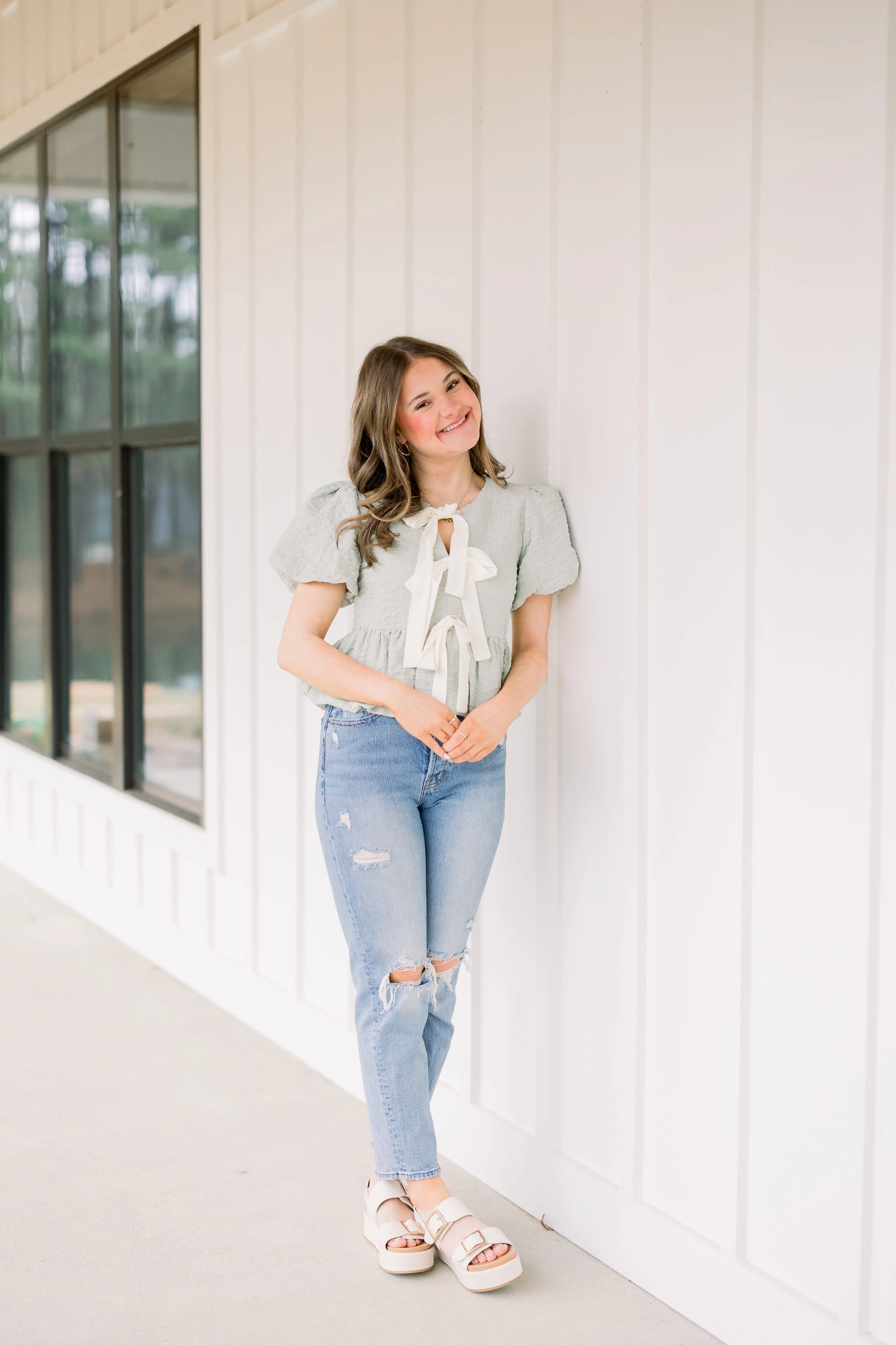 Sage Bubble Top With Bows