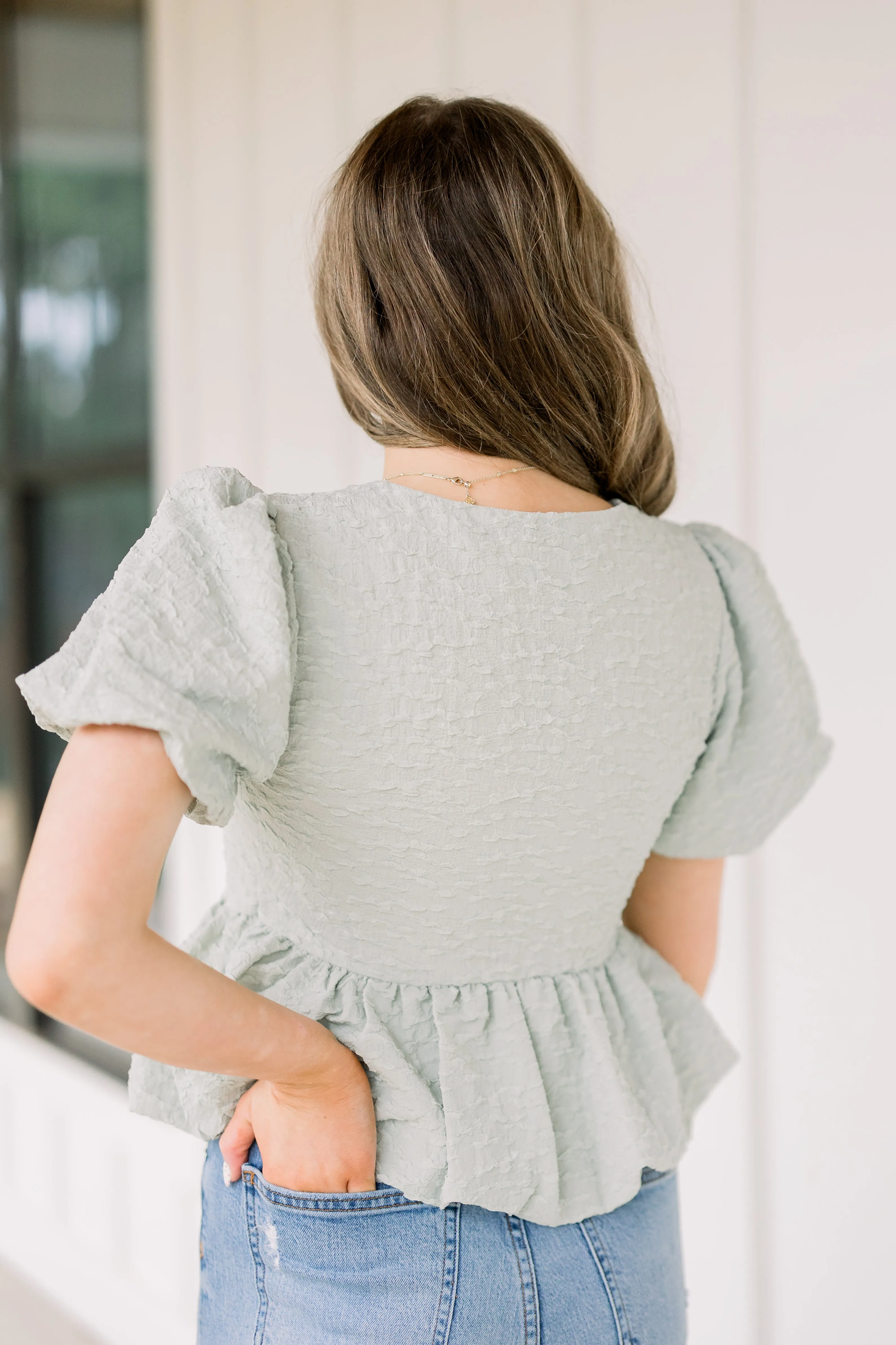 Sage Bubble Top With Bows
