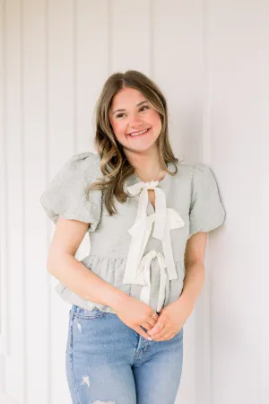 Sage Bubble Top With Bows