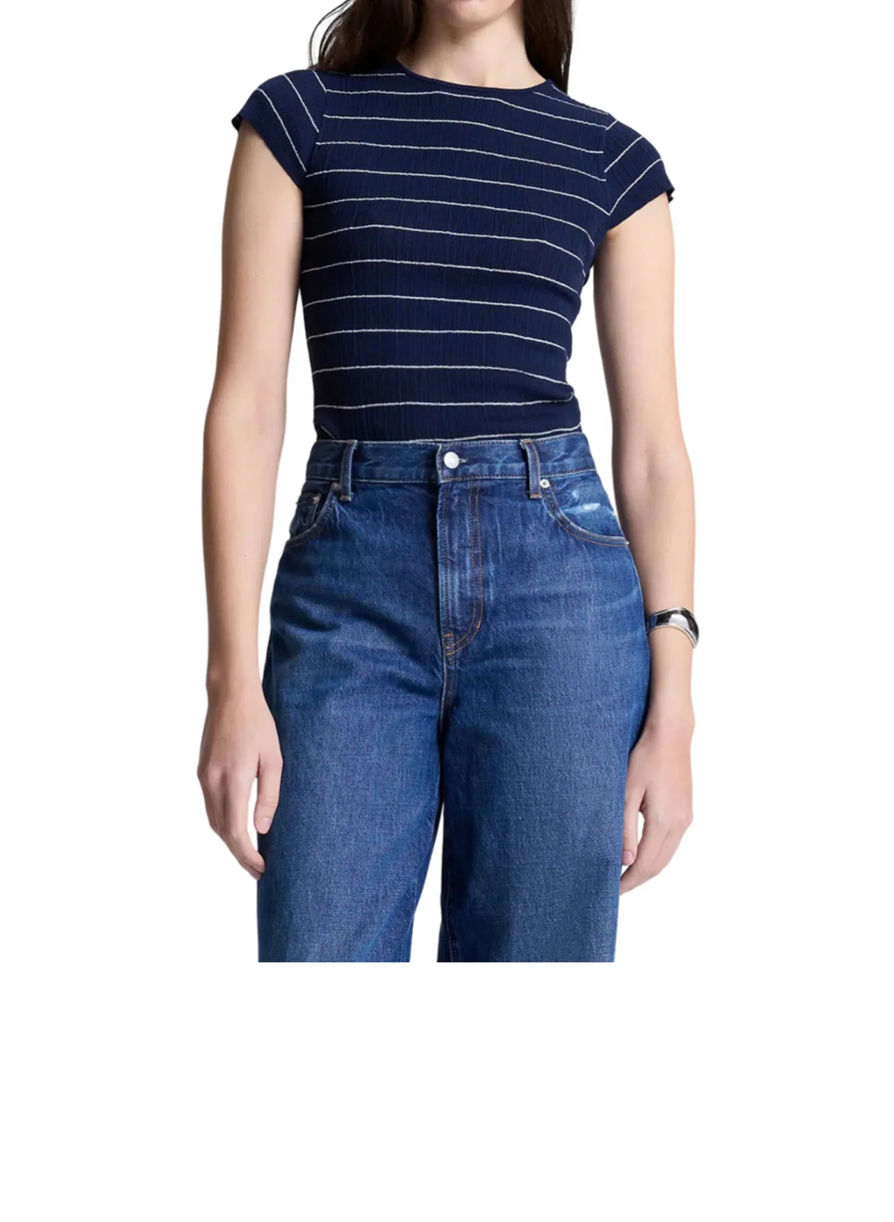 Sam Fine Cotton Knit Top - Navy White