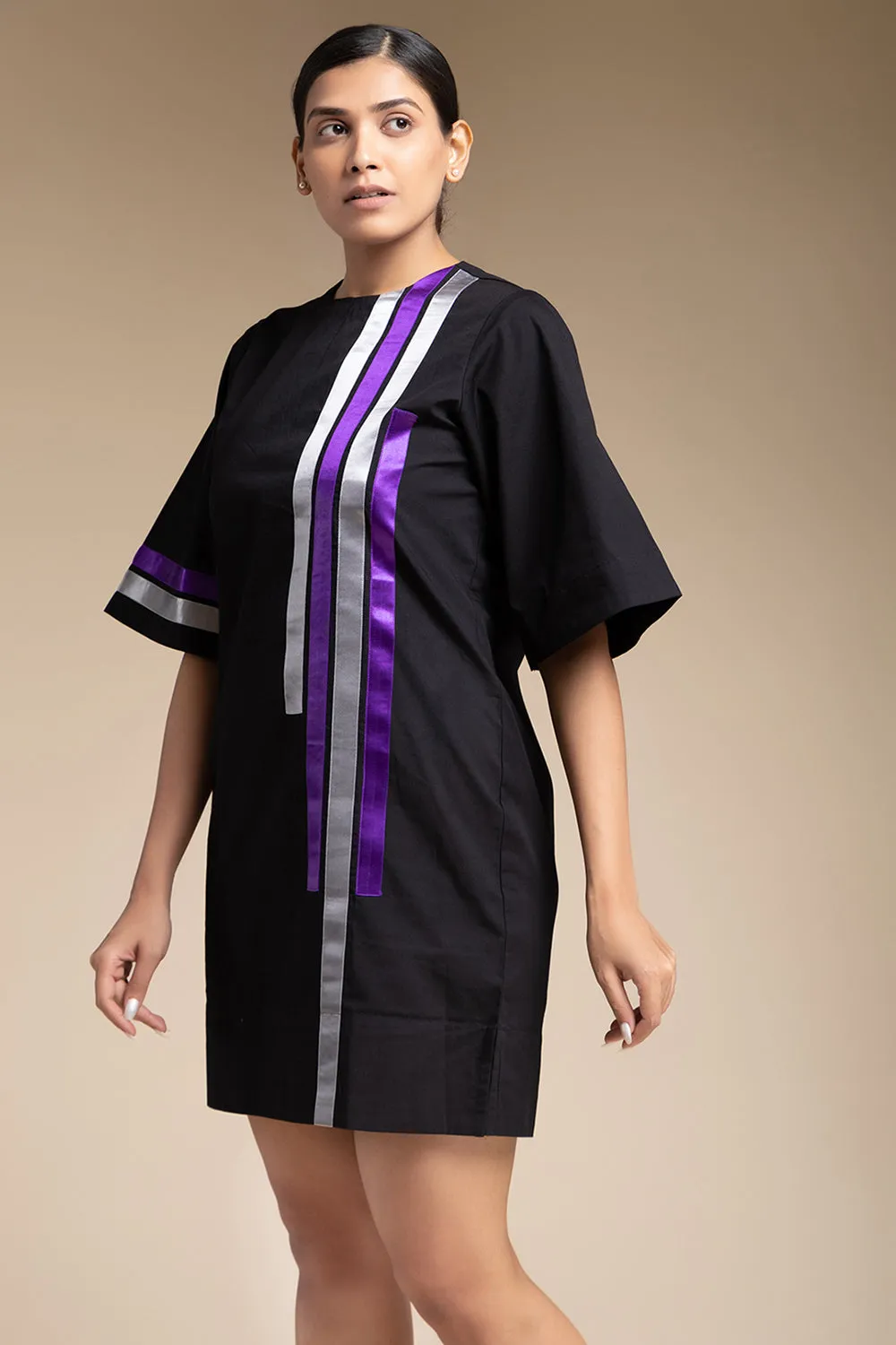 Satin Detailed Shift Dress - Black
