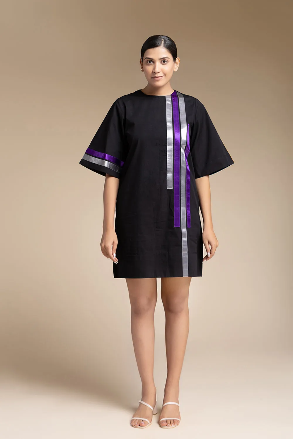 Satin Detailed Shift Dress - Black
