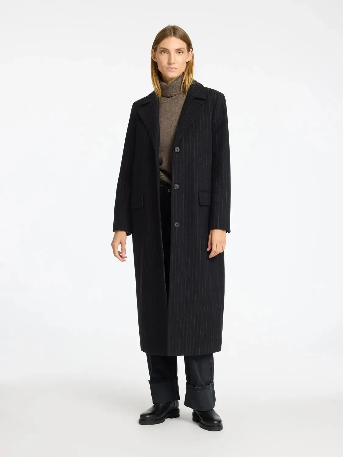 Selected femme - Wool jacket - Black with brown stripes - Alma long