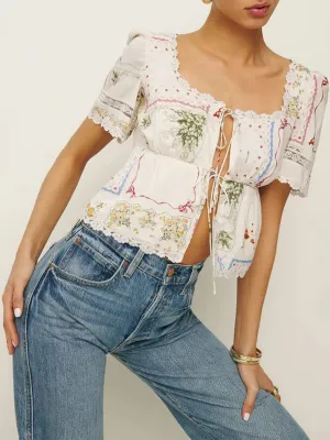 Serena Long-Sleeve Lace Peplum Top