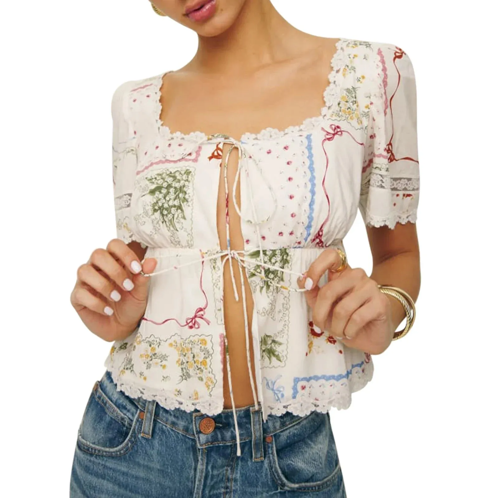 Serena Long-Sleeve Lace Peplum Top