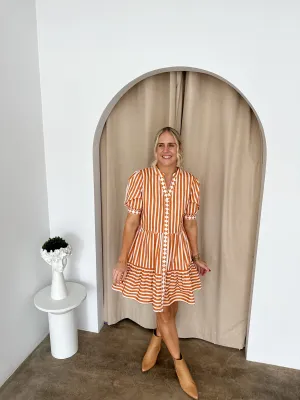 Shay Dress -Rust/White/Stripe