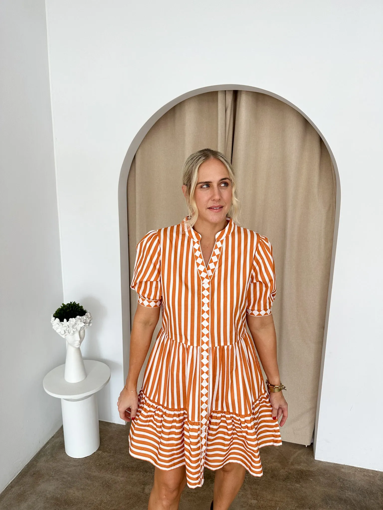 Shay Dress -Rust/White/Stripe
