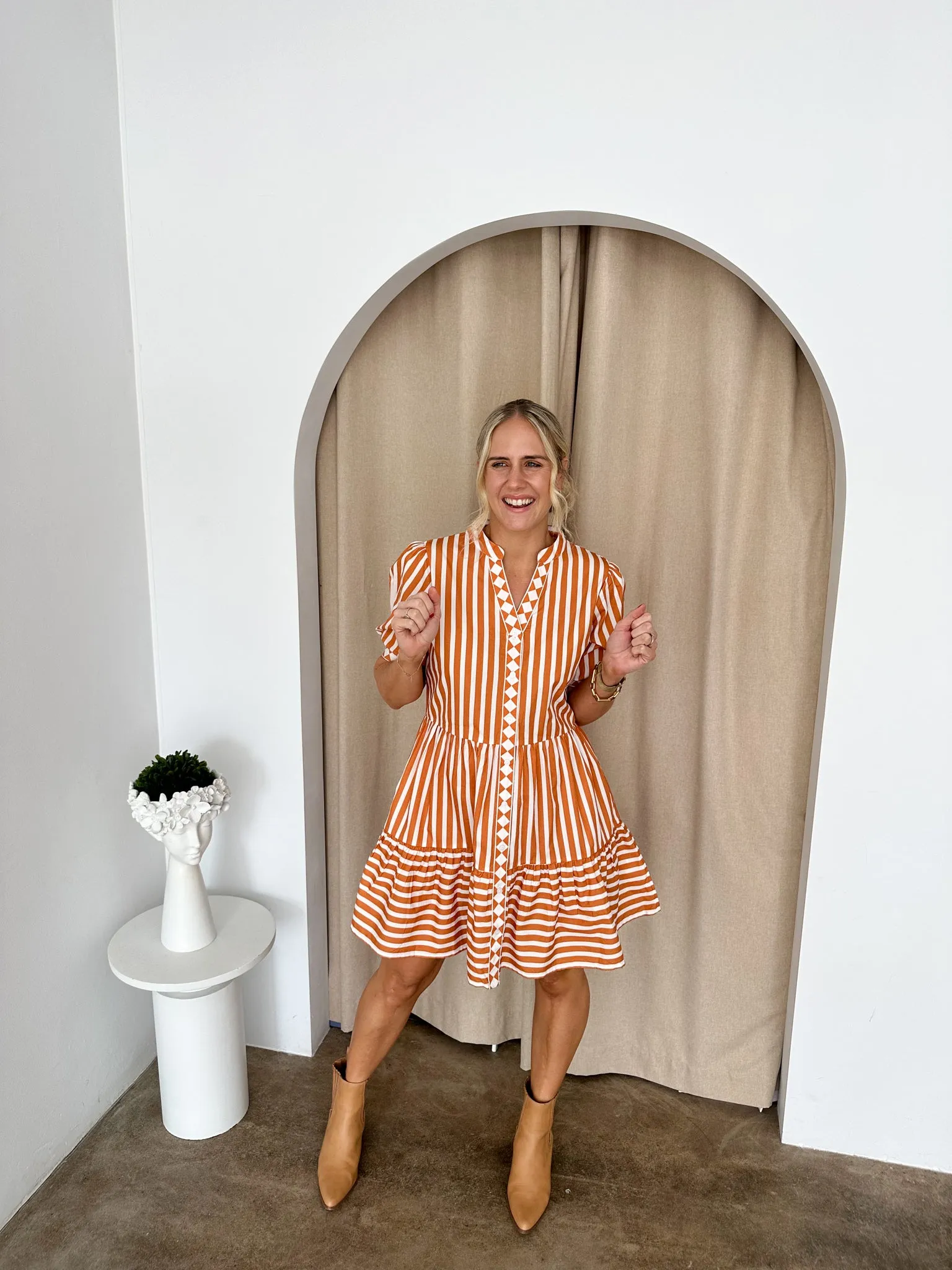 Shay Dress -Rust/White/Stripe
