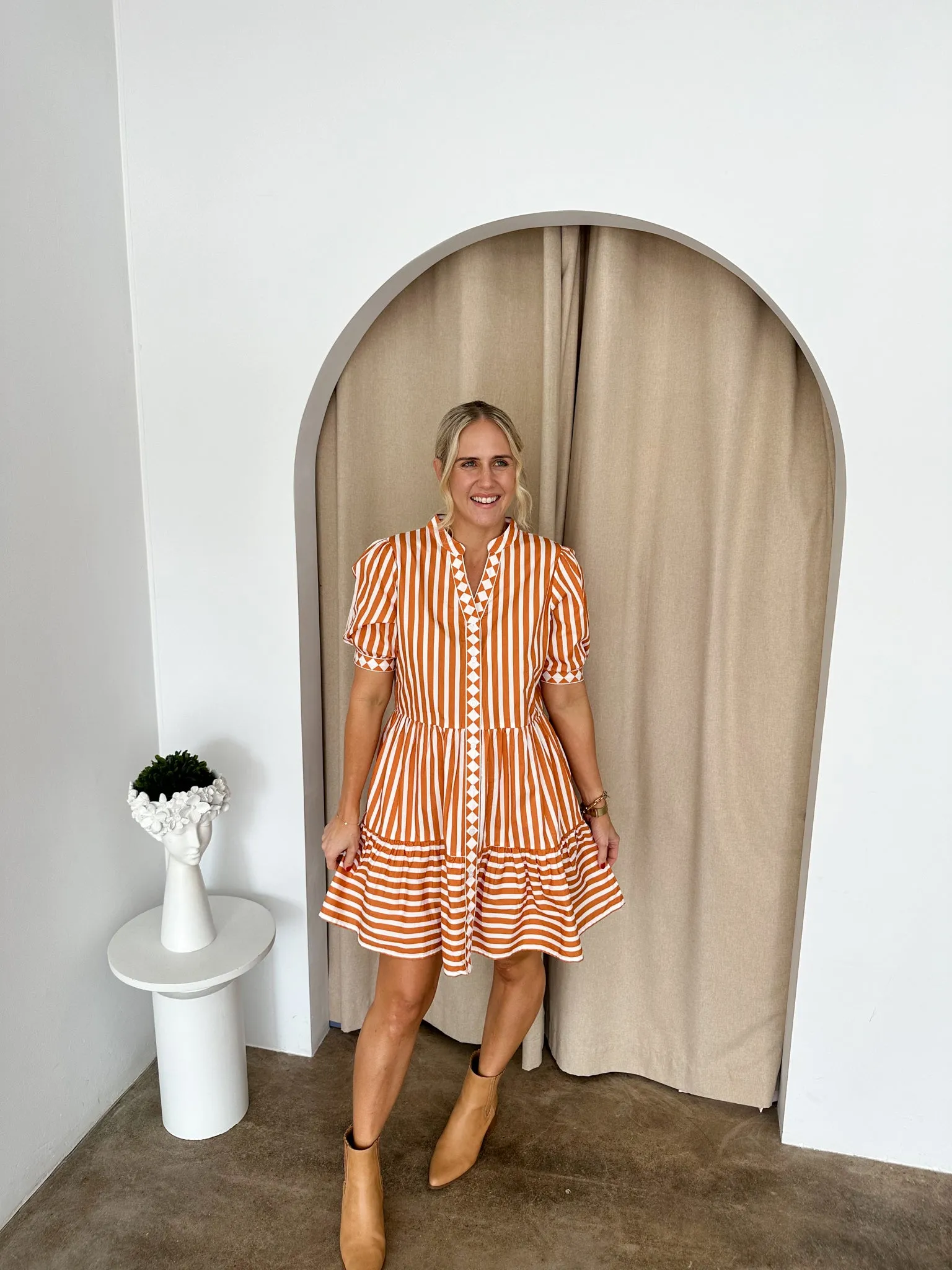 Shay Dress -Rust/White/Stripe
