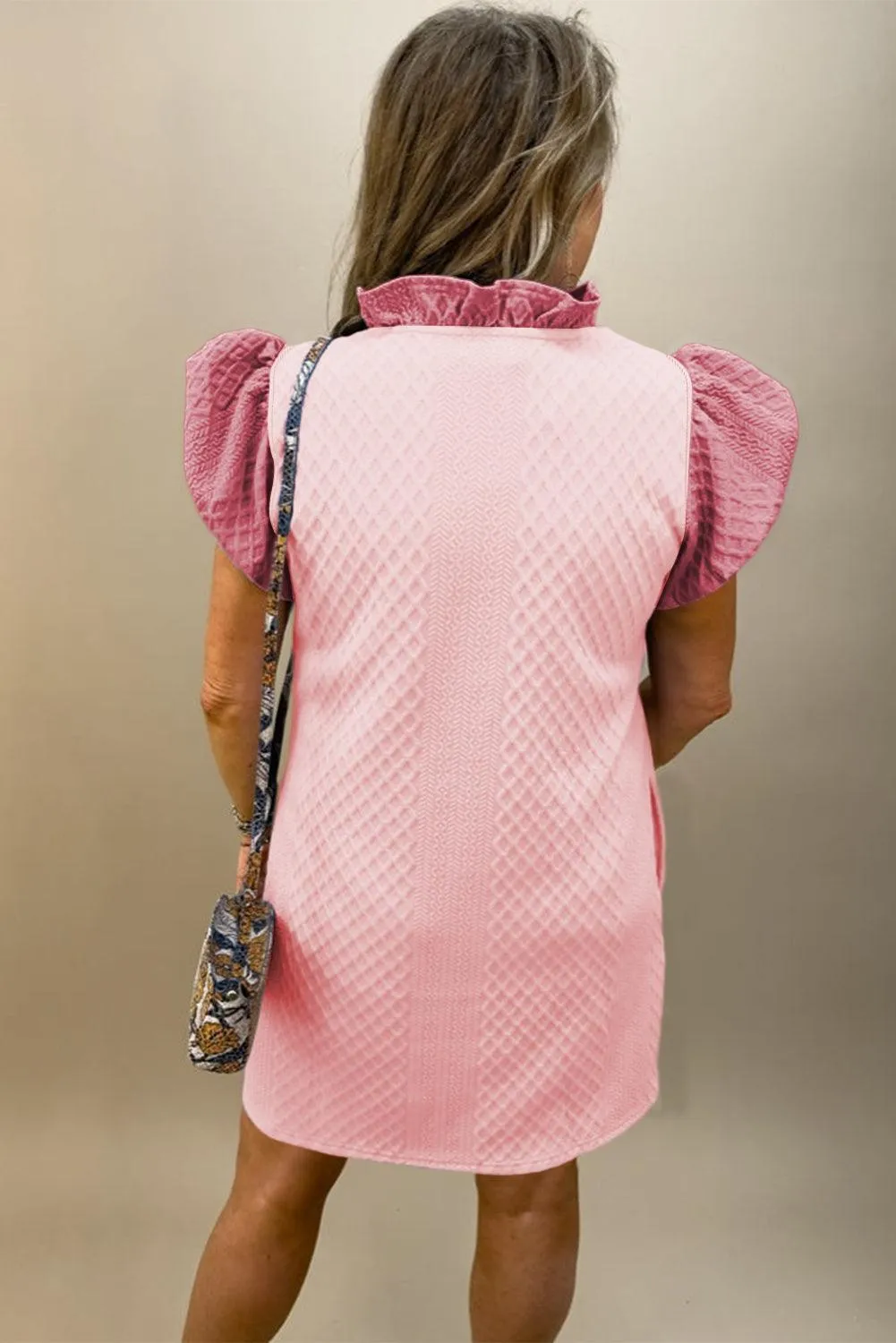Sherri Soft Pink Puff Sleeve Ruffled Shift Mini Dress