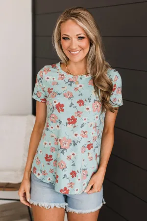 She's A Gem Floral Top- Mint Blue