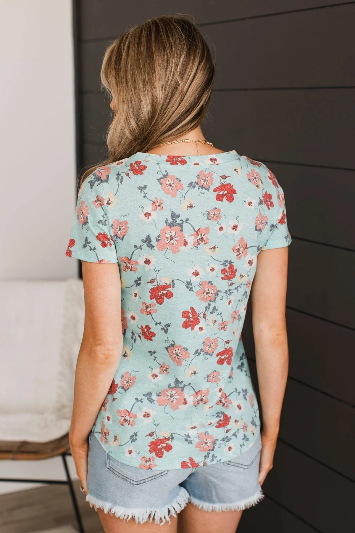 She's A Gem Floral Top- Mint Blue