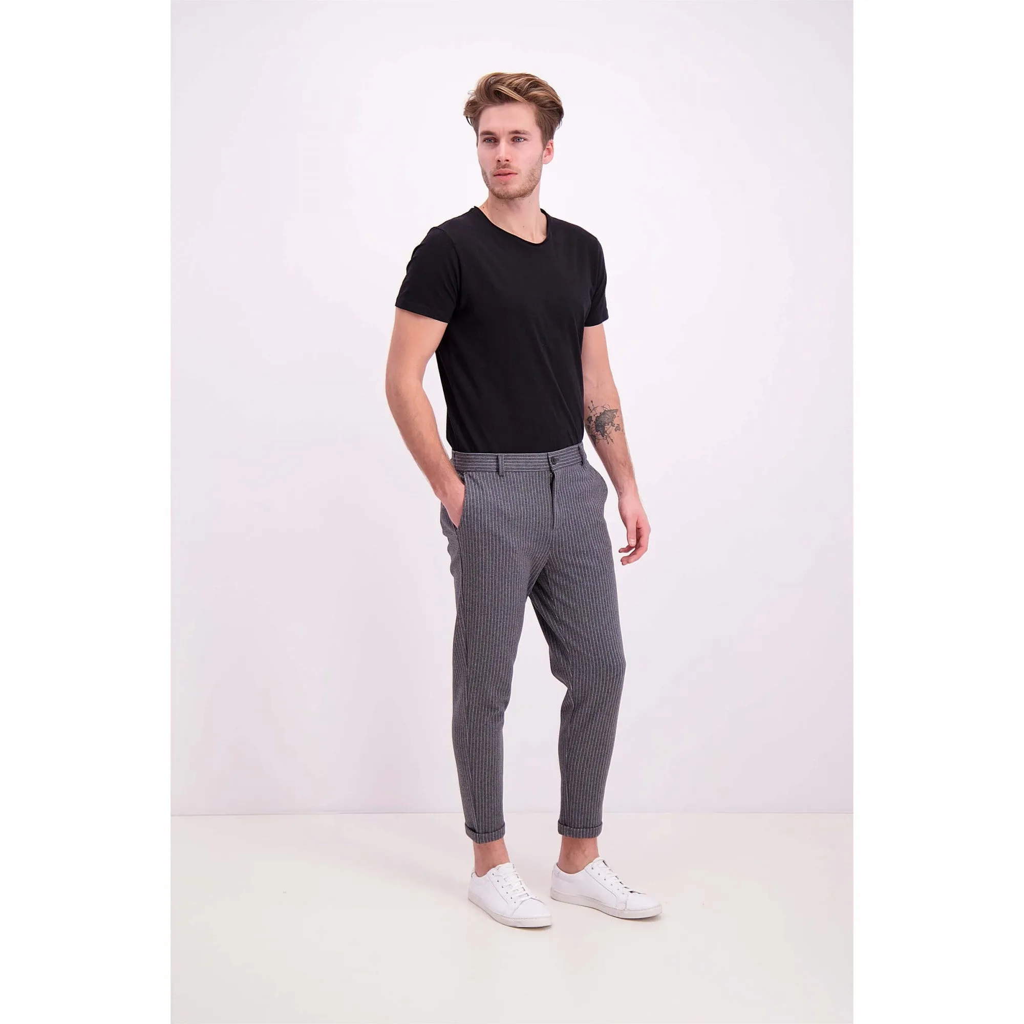 Shine Original Jaden Cropped Fitchino Pants W. Elastic Waist Dk. Grey Mix