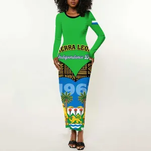 Sierra Leone Independence Day 2024 Long Sleeve Bodycon Dress Happy 63rd Anniversary African Pattern LT01