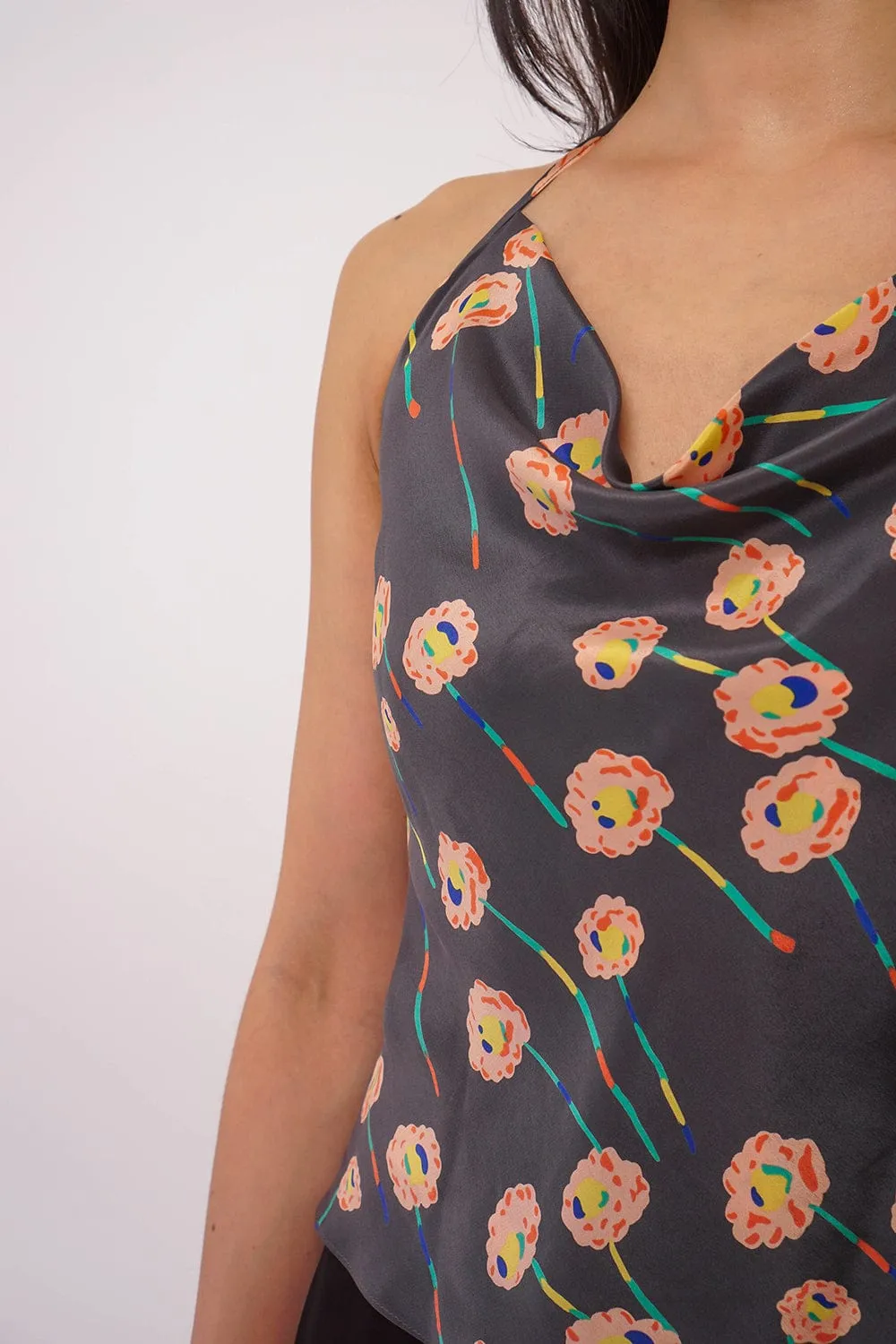Silk Floral Print Colina Cowl Top