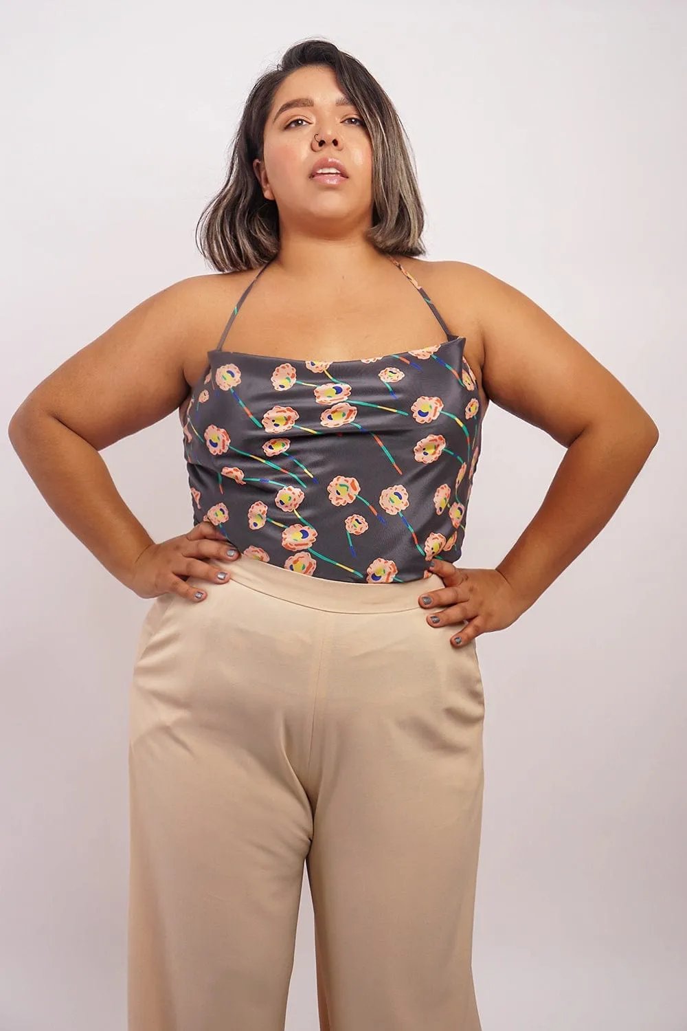 Silk Floral Print Colina Cowl Top