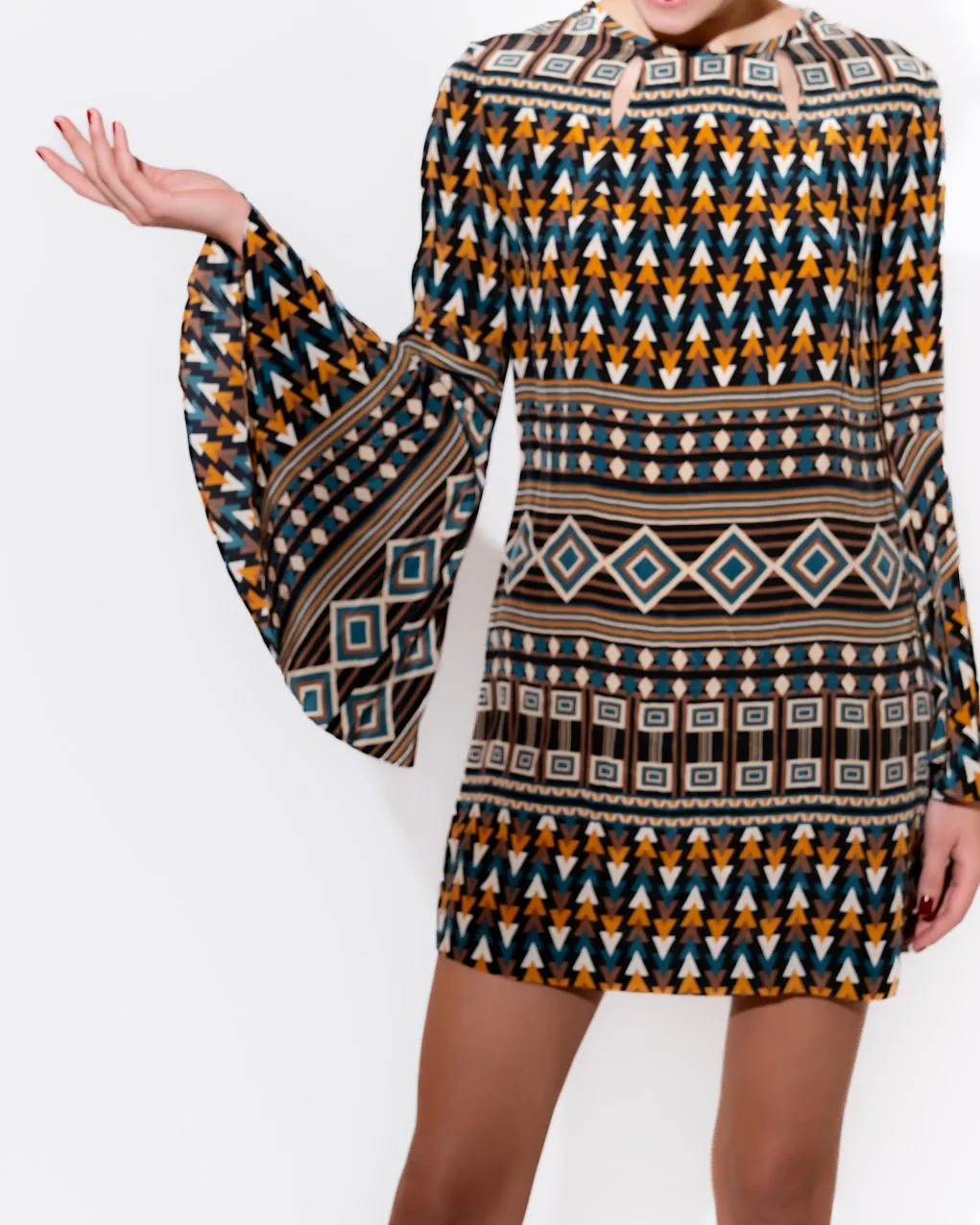 Silk Geometric Print Shift Dress