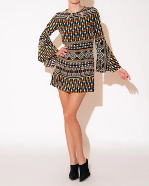 Silk Geometric Print Shift Dress