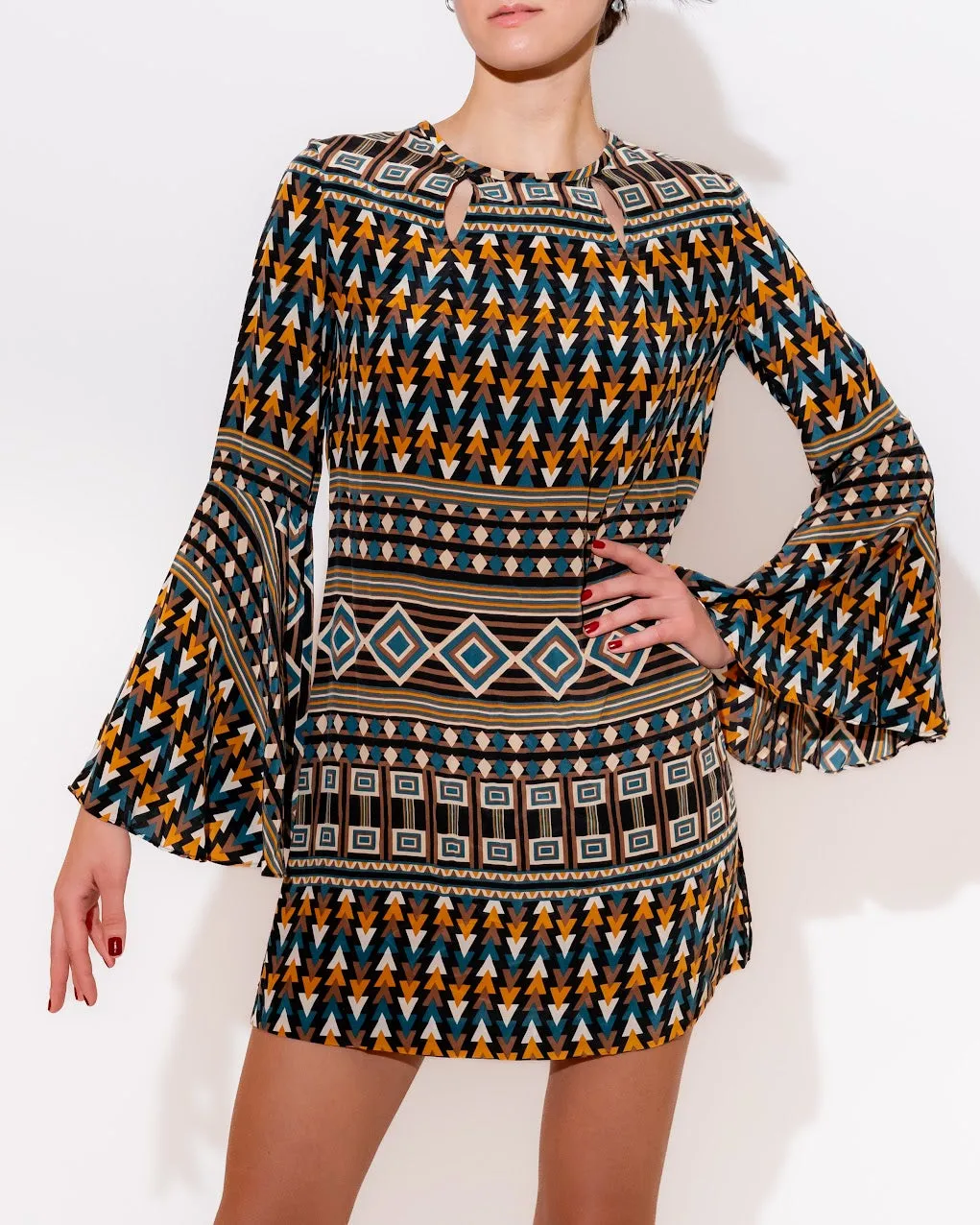 Silk Geometric Print Shift Dress