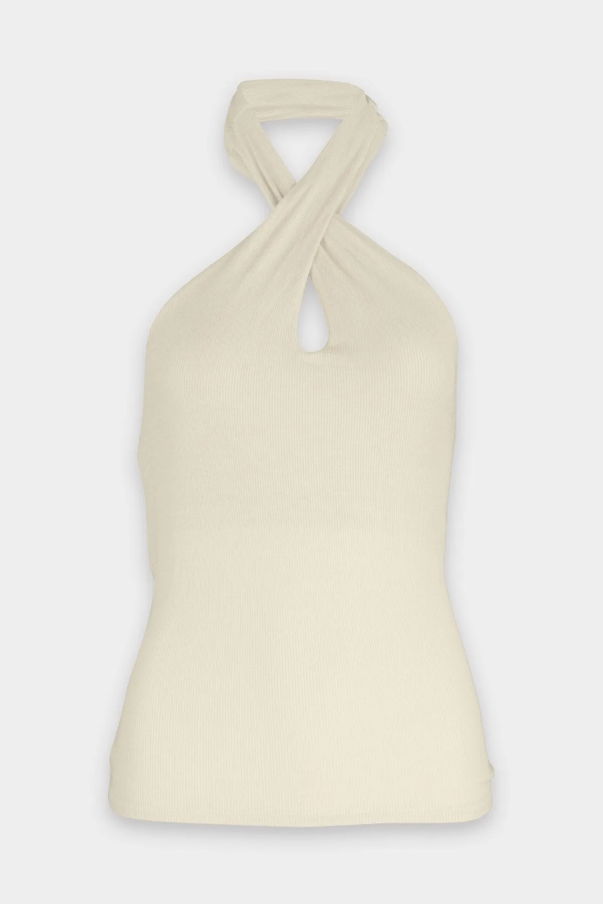 Silk Rib Halter Tank in Natural