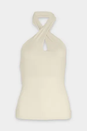 Silk Rib Halter Tank in Natural