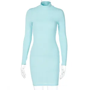 Simenual Rippen Stricken Rollkragen Herbst Mini Kleid Frauen Lange Hülse Mode 2020 Sexy Party Bodycon Clubwear Kleider Dünne