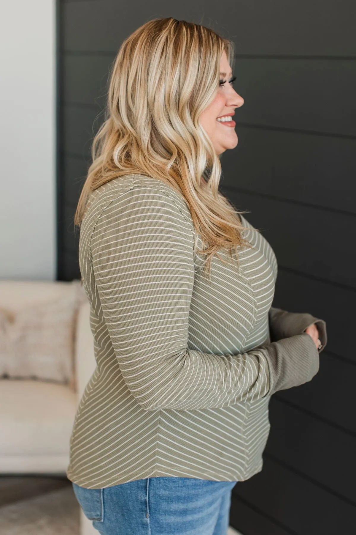 Simply Compelling Striped Top- Olive